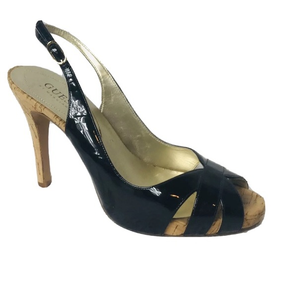 Guess Black and Cork Strap Heels - Size 8 - Picture 1 of 10